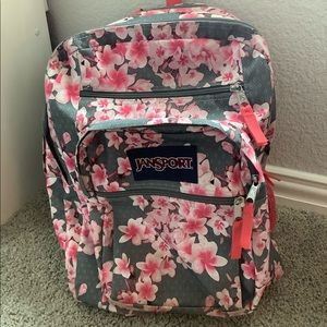 Floral Jansport Backpack (pink and gray)
